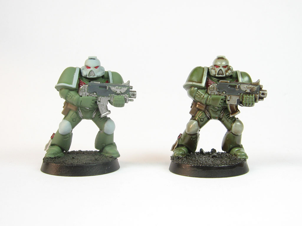 A Space Marine miniature from Warhammer 40k shaded using the \ A Space Marine miniature from Warhammer 40k shaded using the \